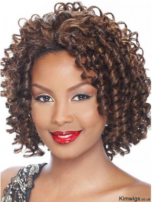 Kinky Indian Remy Hair Brown Chin Length Affordable 3/4 Wigs