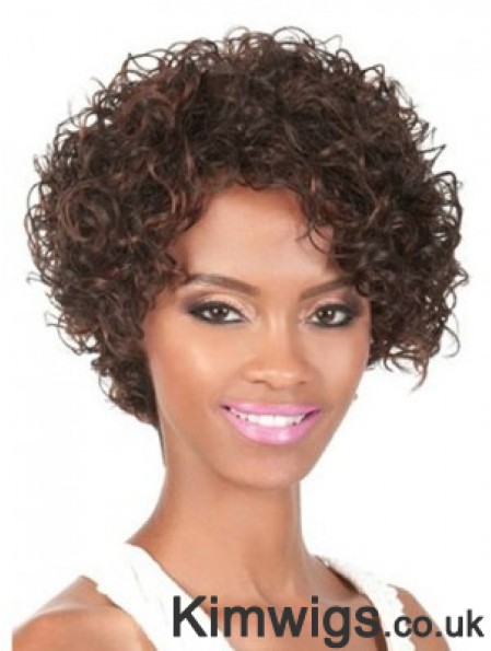 Chin Length Brown Curly With Bangs Natural African American Wigs