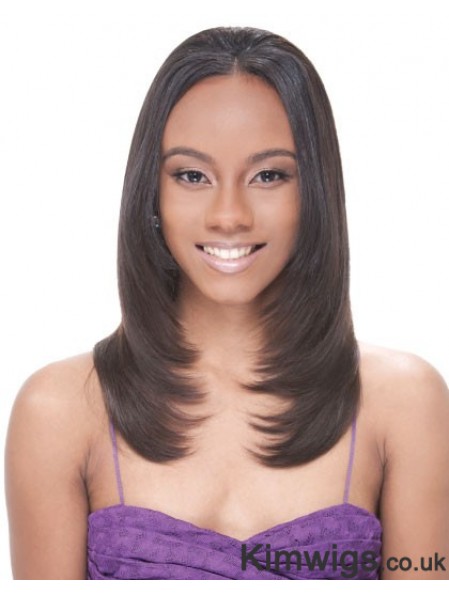 Long Brown Straight Without Bangs Suitable African American Wigs