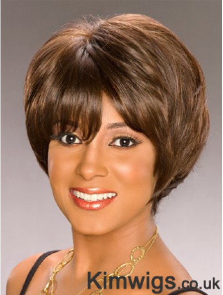 Bobs Capless Short Wavy Brown Synthetic African American Wigs UK