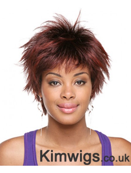 Short Red Straight Layered Sassy African American Wigs