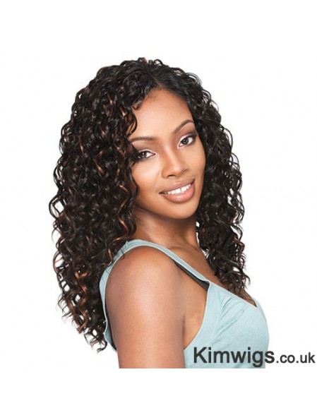 Long Brown Curly Without Bangs Exquisite African American Wigs