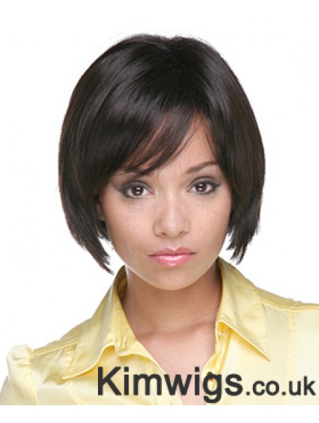 Chin Length Black Straight Bobs Flexibility African American Wigs