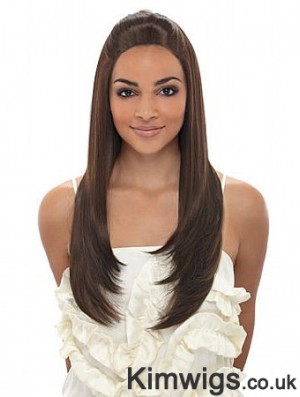 Long Brown Straight Without Bangs Fashionable African American Wigs