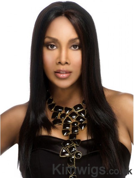 Long Black Straight Without Bangs No-Fuss African American Wigs
