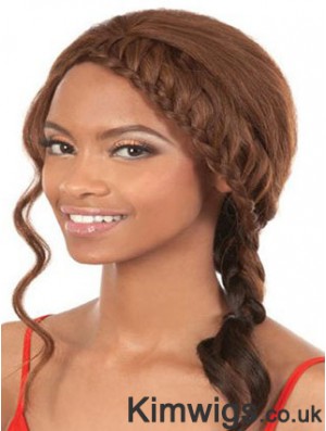 Shoulder Length Brown Wavy Without Bangs Soft African American Wigs