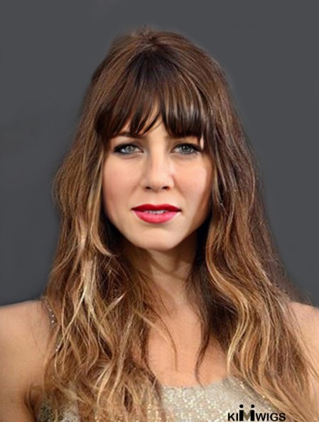 Long Brown Wavy With Bangs Fashion African American Wigs