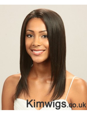 Without Bangs Perfect Straight Brown Long Human Hair Lace Front Wigs
