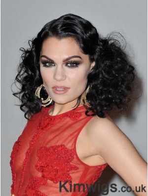 16 inch Sleek Black Shoulder Length Curly Classic Jessie J Wigs