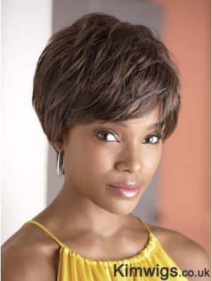 Cropped Brown Wavy Boycuts Fashionable African American Wigs