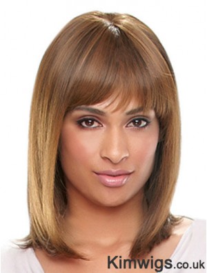 Shoulder Length Auburn Straight With Bangs Designed African American Wigs