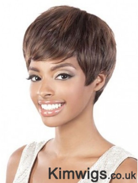 Short Brown Straight Layered Style African American Wigs