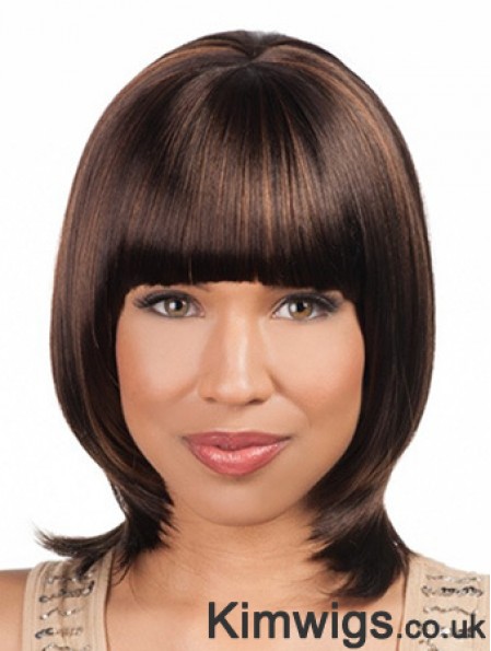 Sleek Chin Length Yaki 16 inch Synthetic Glueless Lace Front Wigs