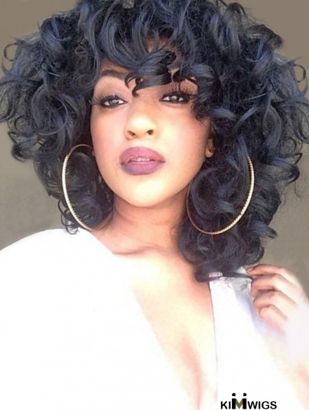 Black Curly Wig African American Wig UK Shoulder Length Cheap Capless Wig