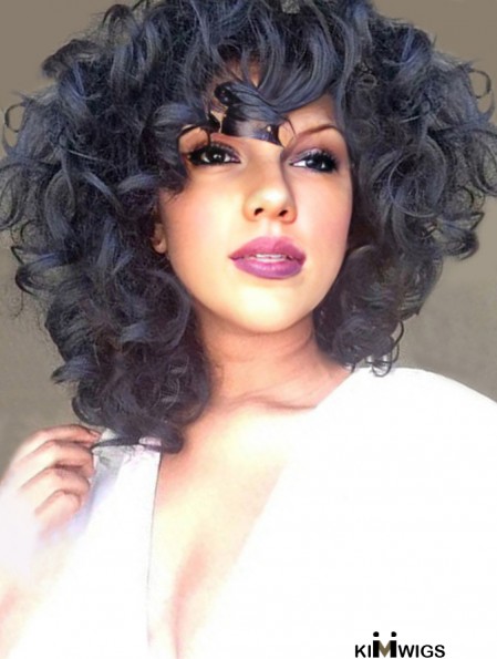 Black Curly Wig African American Wig UK Shoulder Length Cheap Capless Wig