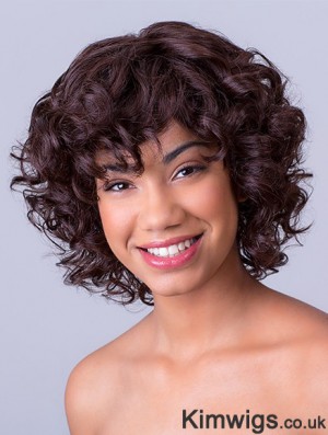 Bobs Chin Length Lace Front Synthetic Brown 11 inch Curly African American Wigs