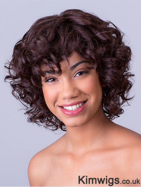 Bobs Chin Length Lace Front Synthetic Brown 11 inch Curly African American Wigs