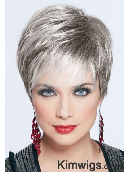 Short Wig For Women Synthetic Grey Wig Cropped Style With Monofilament