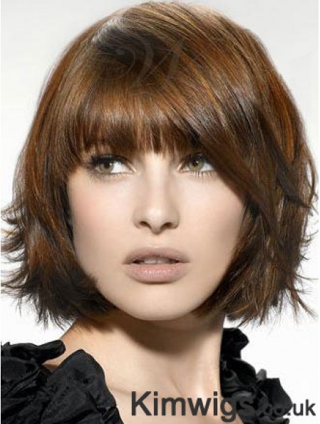 Brown Bob Wig With Bangs Natural Chin Length Synthetic Wig UK