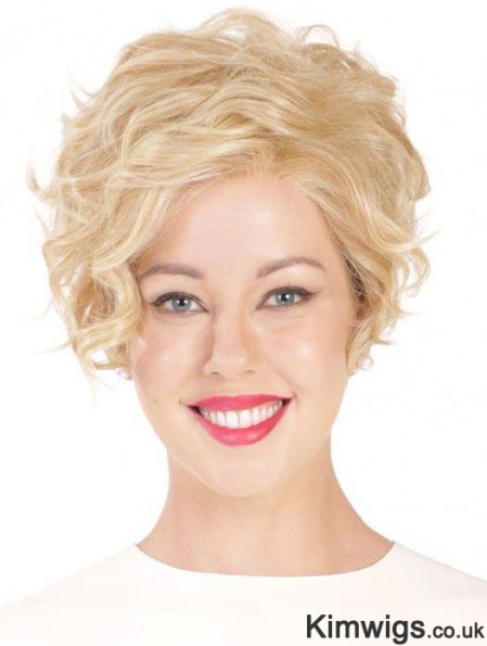 Blonde Cropped Wig Short Curly Monofilament Wig UK