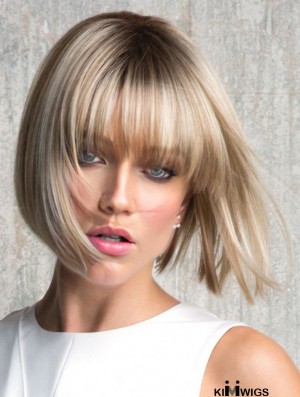 With Bangs Blonde Straight 8 inch Chin Length Synthetic Wigs