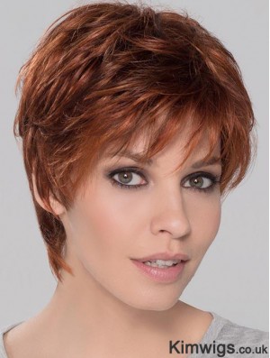 Synthetic Perfect Cropped Auburn Wavy Monofilament Wigs