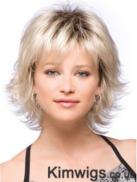 Blonde Wig Chin Length Wig With Bangs Cheap Flipped Synthetic Wig UK