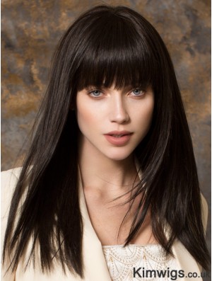 Best Synthetic Wigs With Bangs Monofilament Straight Style Black Color