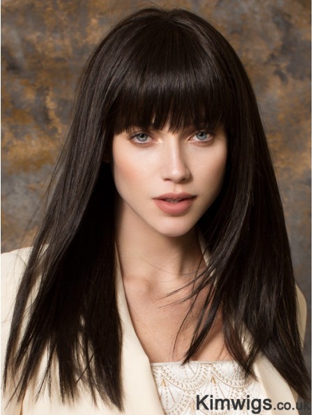 Best Synthetic Wigs With Bangs Monofilament Straight Style Black Color