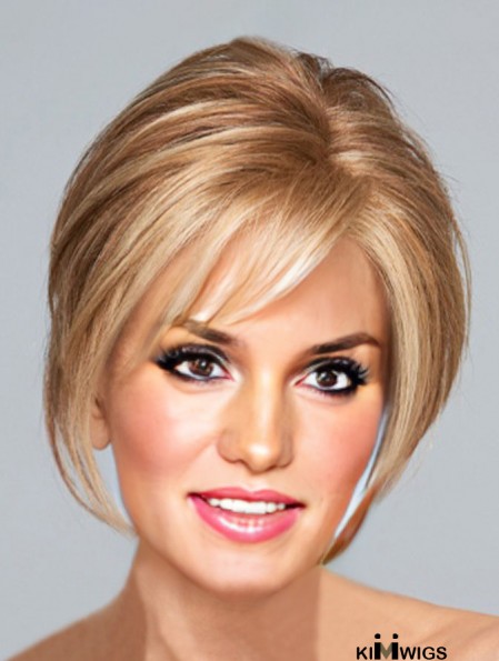 Blonde Chin Length Straight With Bangs 10 inch Perfect Medium Wigs