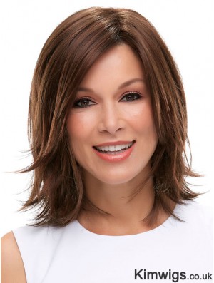 Brown Shoulder Length Straight Layered 12 inch Ideal Medium Wigs