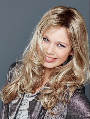 Without Bangs Lace Front 18 inch Wavy Blonde Long Wigs