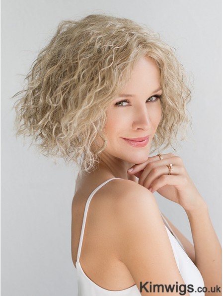 Blonde Chin Length Curly Without Bangs 10 inch Fashionable Medium Wigs