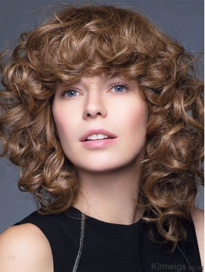 Curly Brown 14 inch Shoulder Length 100% Hand-tied Wigs