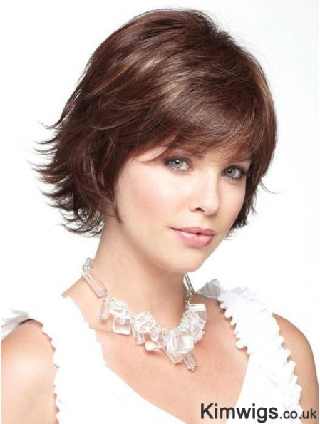 Monofilament Brown 10 inch Short With Bangs Heat Friendly Wigs