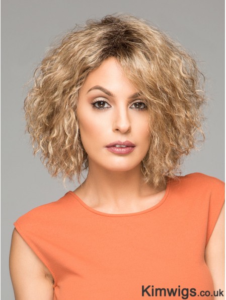 Short Curly Synthetic Wigs Chin Length Blonde Color Curly Style