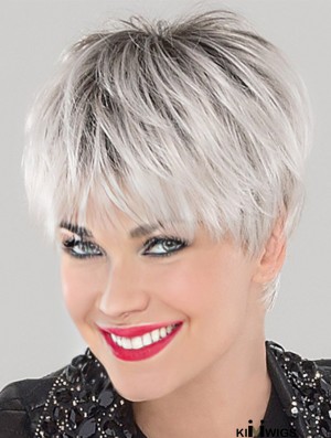 Cropped Straight White 4 inch Lace Cap Wigs