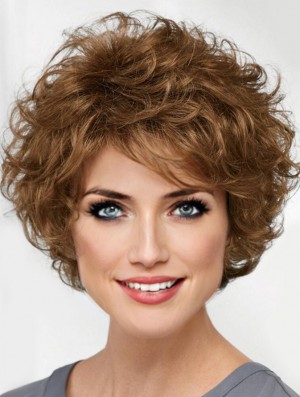 Curly Brown Wig Short Hair Synthetic Wig Classic For Ladies 8 Inch