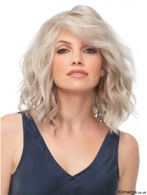 100% Hand-tied 12 inch Wavy Blonde With Bangs Wig