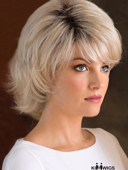 Capless 8 inch Wavy Blonde With Bangs Wigs For Women