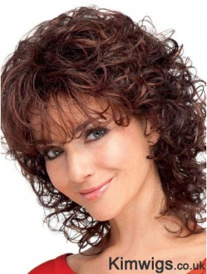 Curly Synthetic Hair With Bangs Auburn Color Shoulder Length