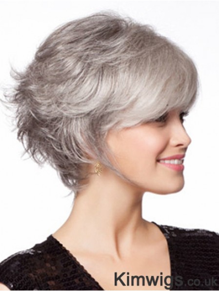 Monofilament Wig, Grey Hair Wig For Old Women Online Chin Length