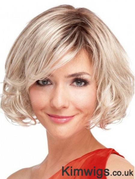 100% Hand-tied Chin Length Wavy Blonde Top Bob Wigs