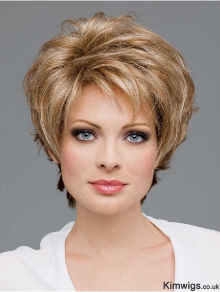 Cheap Synthetic Lace Wigs In Blonde Color Short Length Wavy Style