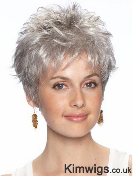 Short Grey Wig With Synthetic Lace Front Wavy Style Grey Cut