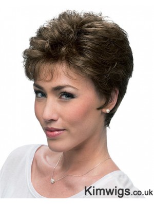 Cheap Brown Cropped Layered Curly Glueless Lace Front Wigs