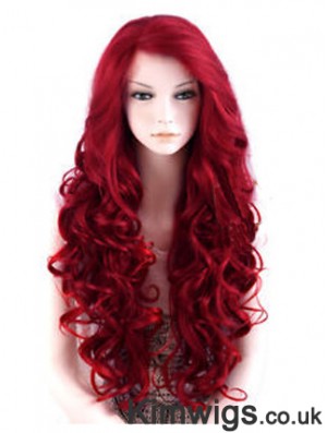 24 inch Red Long Wavy Large Cap Synthetic Lace Front Wigs