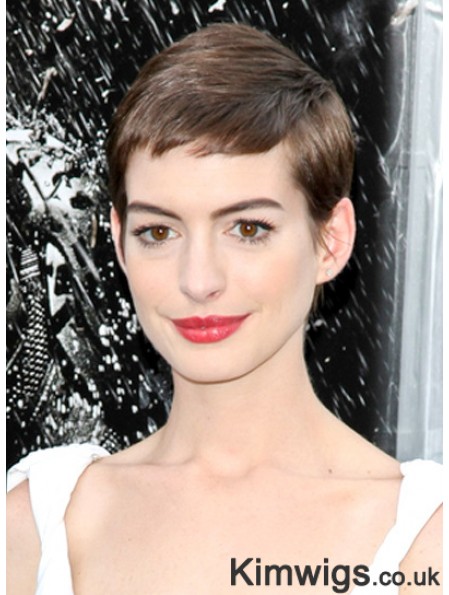 Cropped Lace Front Boycuts Brown Straight Anne Hathaway Wig