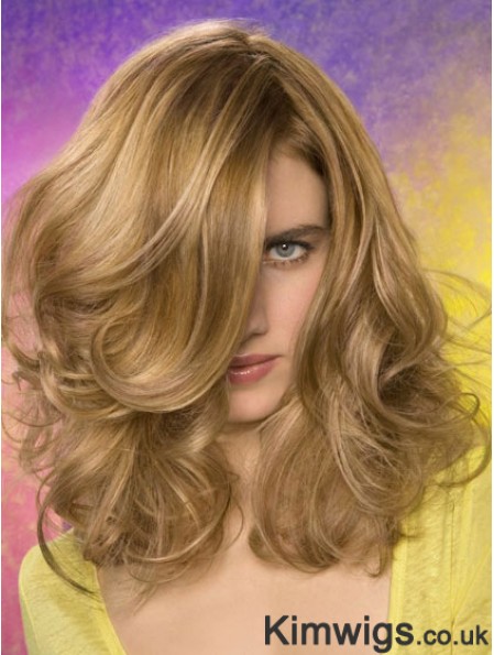 Wavy Layered Shoulder Length Blonde Fashionable Lace Front Wigs