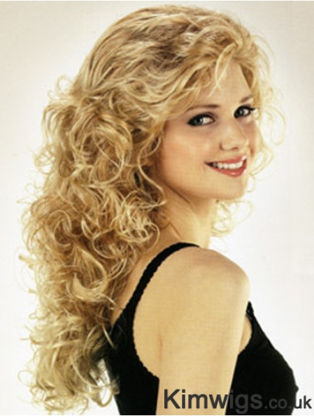 Ideal Blonde Curly With Bangs Long Wigs